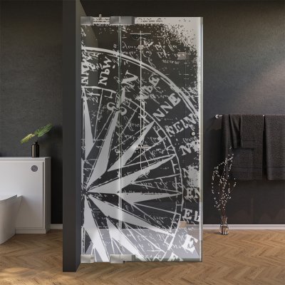 Glas Duschkabine Tür seitlich mit Motiv WINDROSE 210