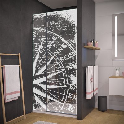 Glas Duschtür auf Maß mit Motiv WINDROSE 104