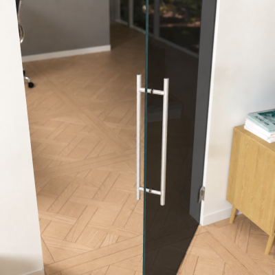 Doppel-Pendeltür aus Glas Planibel Dark Grey ESG 8mm