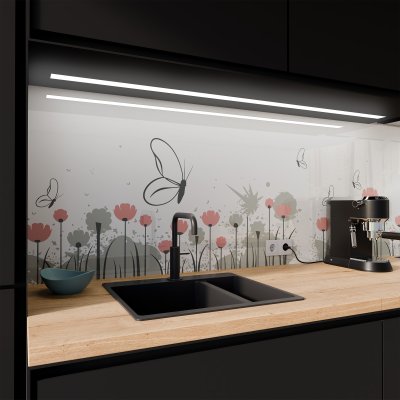 Küchenrückwand ESG Glas 6mm mit keramischen Farbdruck MOHN 1