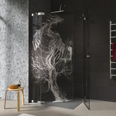 Duschkabine Glas Eckeinstieg mit Motiv DRACHE 209