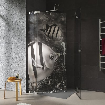 Duschkabine Glas Eckeinstieg mit Motiv FISCHE 2/209