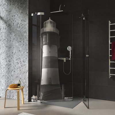 Duschkabine Glas Eckeinstieg mit Motiv LEUCHTTURM 1/209