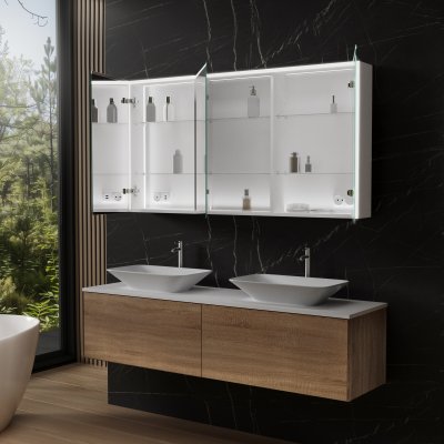 Aluminium Spiegelschrank mit Beleuchtung - Elbe 3/Weiß