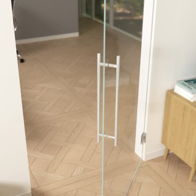 Doppel-Pendeltür aus Glas Industrielook schwarz FRAME 1 Satinato