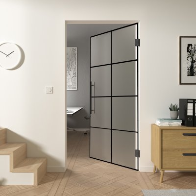 Glas-Pendeltür Industrielook schwarz FRAME 2 Satinato