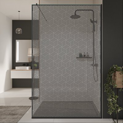 Glastrennwand Dusche mit Farbdruck FRAME CUBUS