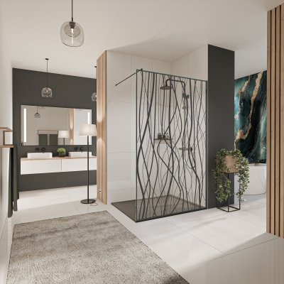 Glastrennwand Dusche mit Farbdruck FRAME FLORA 1