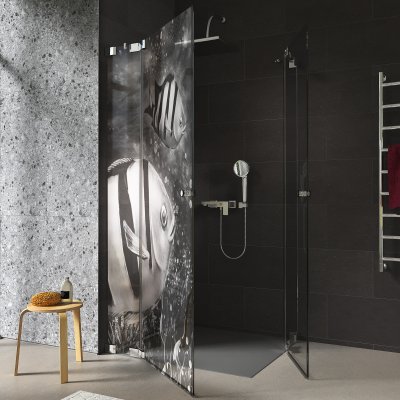 Duschkabine Glas Eckeinstieg mit Motiv FISCHE 2/209