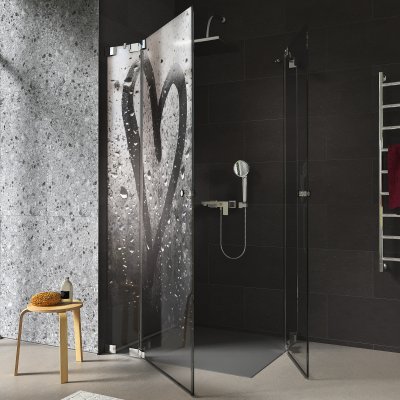 Duschkabine Glas Eckeinstieg mit Motiv HERZ 209