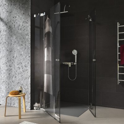 Duschkabine Glas Eckeinstieg mit Motiv LEUCHTTURM 1/209