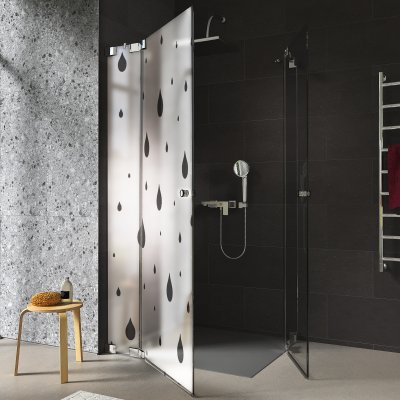 Duschkabine Glas Eckeinstieg mit Motiv TROPFEN 1/209