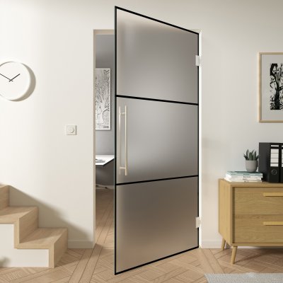 Pendeltür aus satiniertem Glas Industrielook schwarz FRAME 1 Satinato