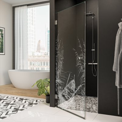 Dusche Glas Nischentür mit Motiv BOOT IM SCHILF 101