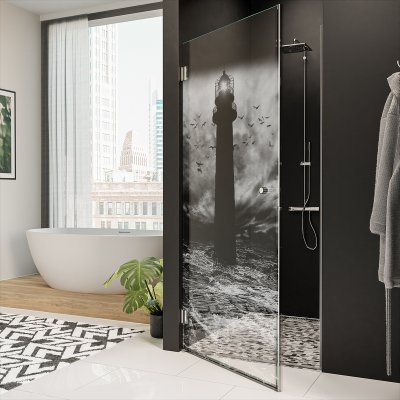 Dusche Glas Nischentür mit Motiv LEUCHTTURM 2/101