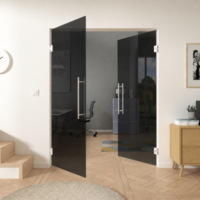 Doppel-Pendeltür aus Glas Planibel Dark Grey ESG 8mm