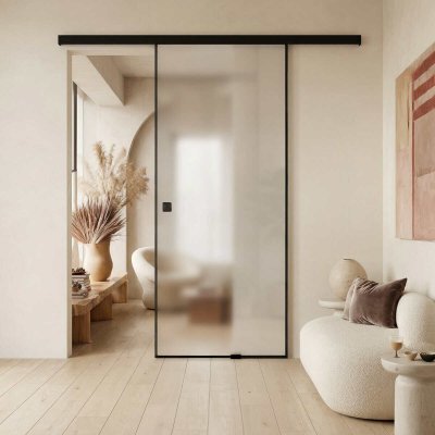 Schiebetür Glas mit schwarzem Rahmen FRAMEL 30/GF SATINATO