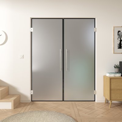 Doppel-Glaspendeltür mit schwarzem Rahmen FRAME 3 Satinato