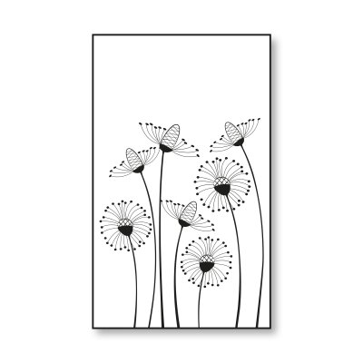 Glastrennwand Dusche Satinatoglas mit schwarzem Druck FRAME DANDELION