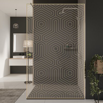 Glastrennwand Dusche mit Farbdruck FRAME HEXAGON