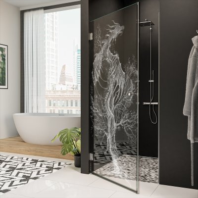 Dusche Glastür nach Maß mit Dekor DRACHE 101