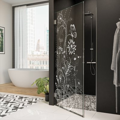 Dusche Glastür nach Maß mit Motiv BLUMEN 1/101