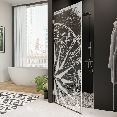 Dusche Glastür nach Maß mit Motiv WINDROSE 101
