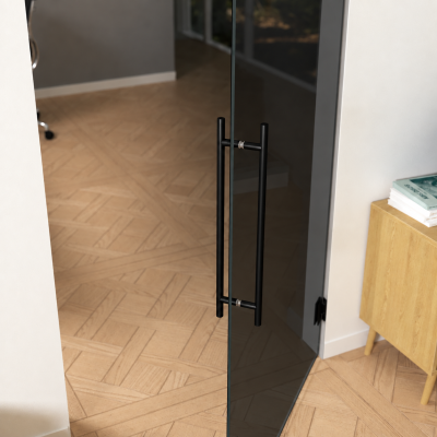 Doppel-Pendeltür aus Glas Planibel Dark Grey ESG 8mm