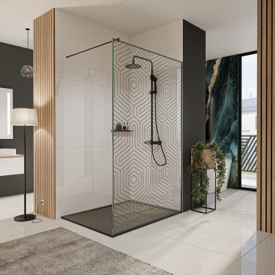 Glastrennwand Dusche mit Farbdruck FRAME HEXAGON