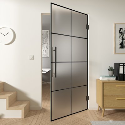 Glas-Pendeltür Industrielook schwarz FRAME 2 Satinato