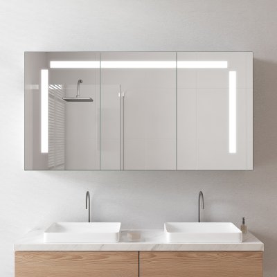 Schwarzer LED Badspiegelschrank aus Alu - Oker/Schwarz