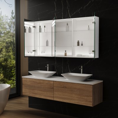 Aluminium Bad Spiegelschrank mit LED - Leine/Weiß