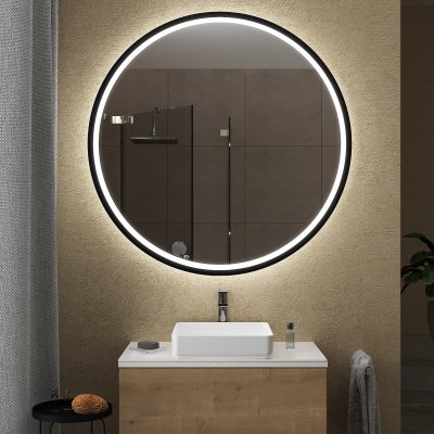 Runder LED Spiegel Teillack - CHARON Black