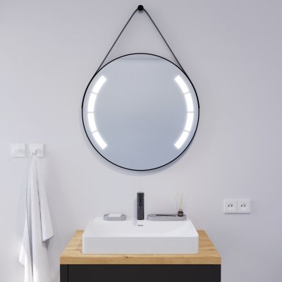Runder LED Spiegel mit Riemen schwarz BIANCA 2R