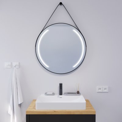 Runder LED Spiegel mit Riemen schwarz ELARA 2R