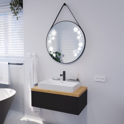 Runder LED Spiegel mit Riemen schwarz JULIET 2R