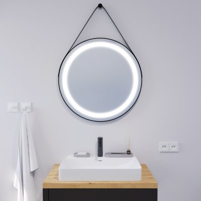 Runder LED Spiegel mit Riemen schwarz PLUTO 2R
