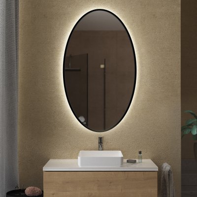 Ovaler LED Spiegel mit schwarzem Rand Teillack F659L4OTL