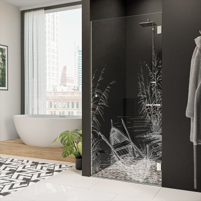Dusche Glas Nischentür mit Motiv BOOT IM SCHILF 101