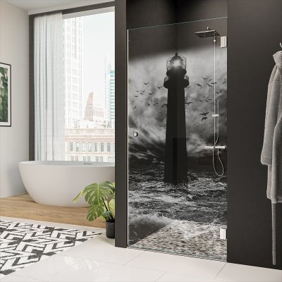 Dusche Glas Nischentür mit Motiv LEUCHTTURM 2/101