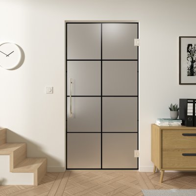 Glas-Pendeltür Industrielook schwarz FRAME 2 Satinato