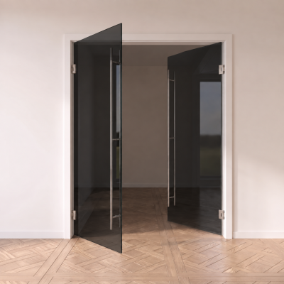 Doppel-Pendeltür aus Glas Planibel Dark Grey ESG 8mm