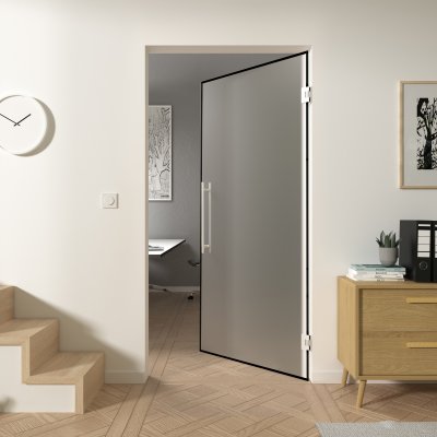 Satinierte Glaspendeltür mit schwarzem Rahmen FRAME 3 Satinato