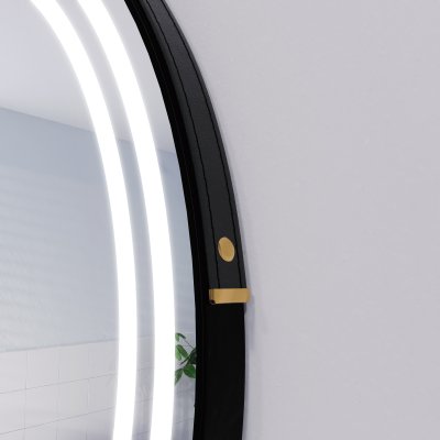 Runder LED Spiegel mit Riemen schwarz DIONE 2R