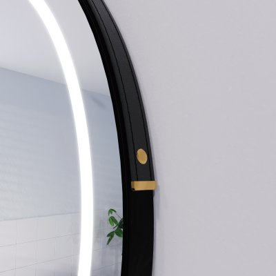 Runder LED Spiegel mit Riemen schwarz ELARA 2R