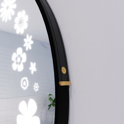 Runder LED Spiegel mit Riemen schwarz JULIET 2R