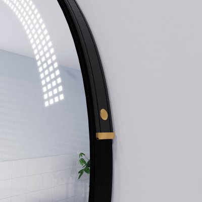 Runder LED Spiegel mit Riemen schwarz OPHELIA 2R
