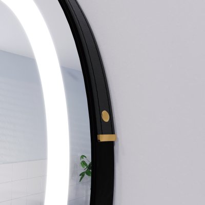 Runder LED Spiegel mit Riemen schwarz PLUTO 2R