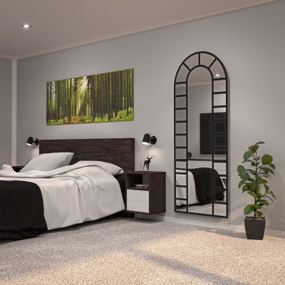 Spiegel mit Rund-Bogen Industrie-Design schwarz Teillack F648BTL