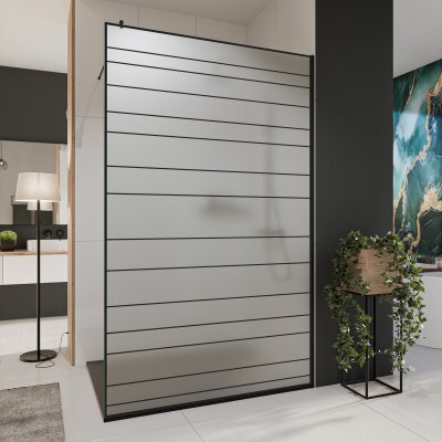 Glastrennwand Dusche Satinato mit schwarzem Druck FRAME LINE 3